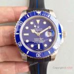 New Upgraded Copy Submariner Blue Dial Rubber B Bracelet / Rolex Rubber Strap Watch